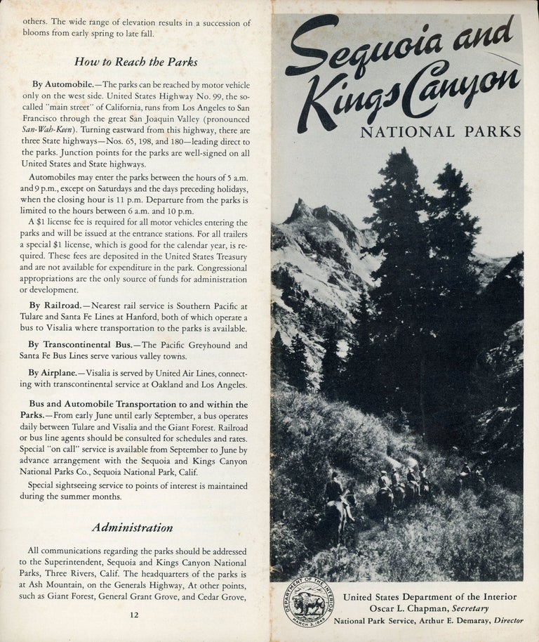 (#166733) Sequoia and Kings Canyon National Parks United States Department of the Interior Oscar L. Chapman, Secretary National Park Service, Arthur E. Demaray, Director [cover title]. UNITED STATES. DEPARTMENT OF THE INTERIOR. NATIONAL PARK SERVICE.