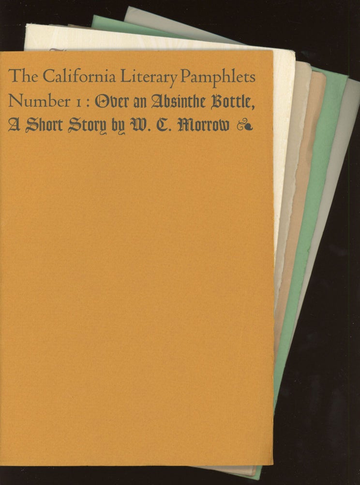 (#166757) THE CALIFORNIA LITERARY PAMPHLETS: OVER AN ABSINTHE BOTTLE ... by W. C. Morrow, POEMS by Nora May French, SELECTIONS FROM PRATTLE by Ambrose Bierce, AN ITINERANT HOUSE by Emma Frances Dawson, AFOOT TO YOSEMITE ... by John Muir [and] A NIGHT AT WINGDAM by Bret Harte, together with a letter from the author to Dr. J. L. Ver Mehr. California Literature, Nora May French W. C. Morrow, John Muir, Emma Frances Dawson, Ambrose Bierce, Bret Harte, Book Club of California.