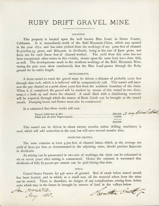 THE RUBY DRIFT GRAVEL MINE[.] SIERRA COUNTY, CAL. REPORT OF HENRY C. PERKINS, DECEMBER 1, 1879.
