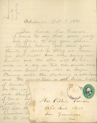 #166774) Autograph Letter, Signed (ALS). 2 pages, dated 7 October 1890, to Mrs. Captain Francis,...