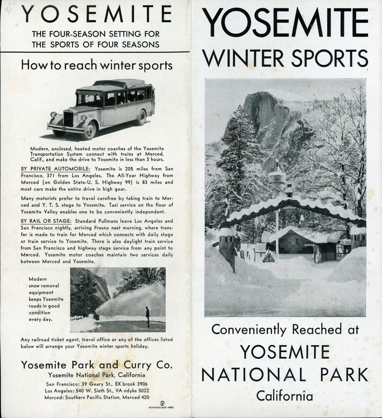 (#166874) Yosemite winter sports conveniently reached at Yosemite National Park California [cover title]. YOSEMITE PARK AND CURRY COMPANY.