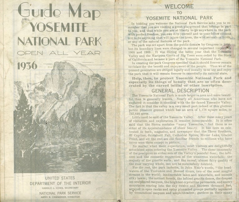 (#166877) Guide map Yosemite National Park open all year 1936[.] United States Department of the Interior Harold L. Ickes, Secretary National Park Service Arno B. Cammerer, Director [cover title]. Sierra Nevada, Yosemite.