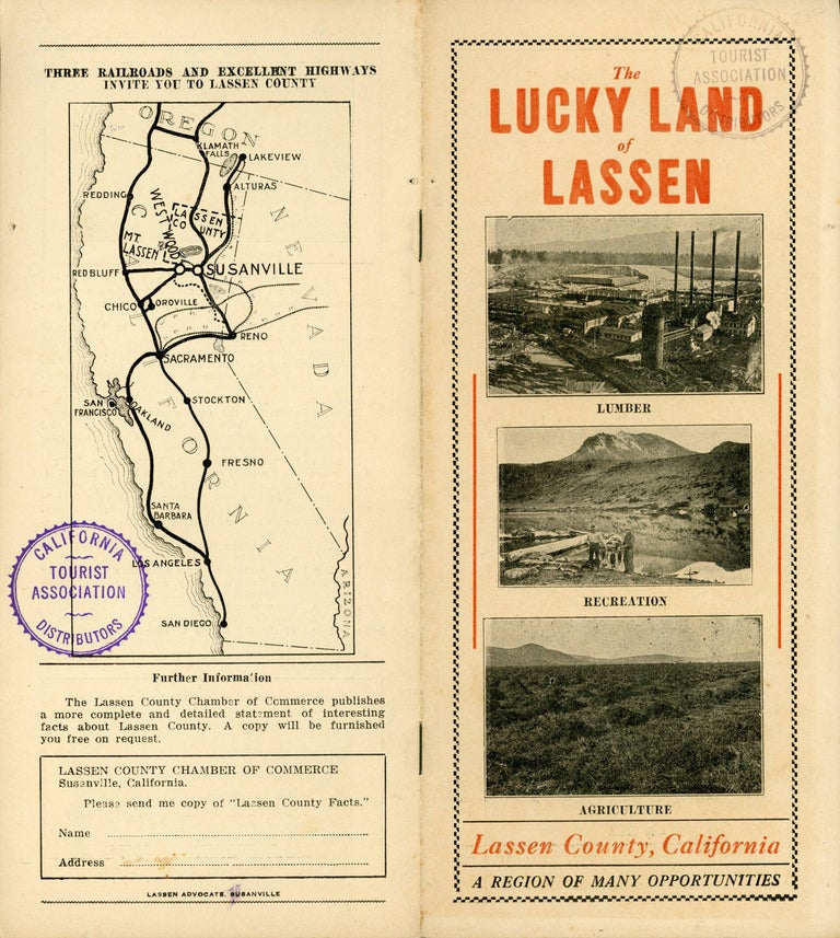 (#166914) THE LUCKY LAND OF LASSEN ... LASSEN COUNTY, CALIFORNIA[,] A REGION OF MANY OPPORTUNITIES [cover title]. California, Lassen County.
