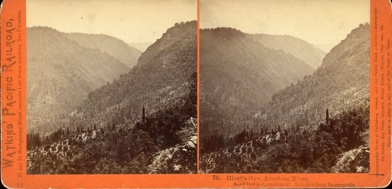 (#166959) FOUR STEREOSCOPIC PHOTOGRAPHS OF THE CENTRAL PACIFIC RAILROAD AND PALISADE CANYON TAKEN FOR THE C. P. R. R. BY ALFRED A. HART FROM 1864 TO 1869. Railroads, Central Pacific Railroad.