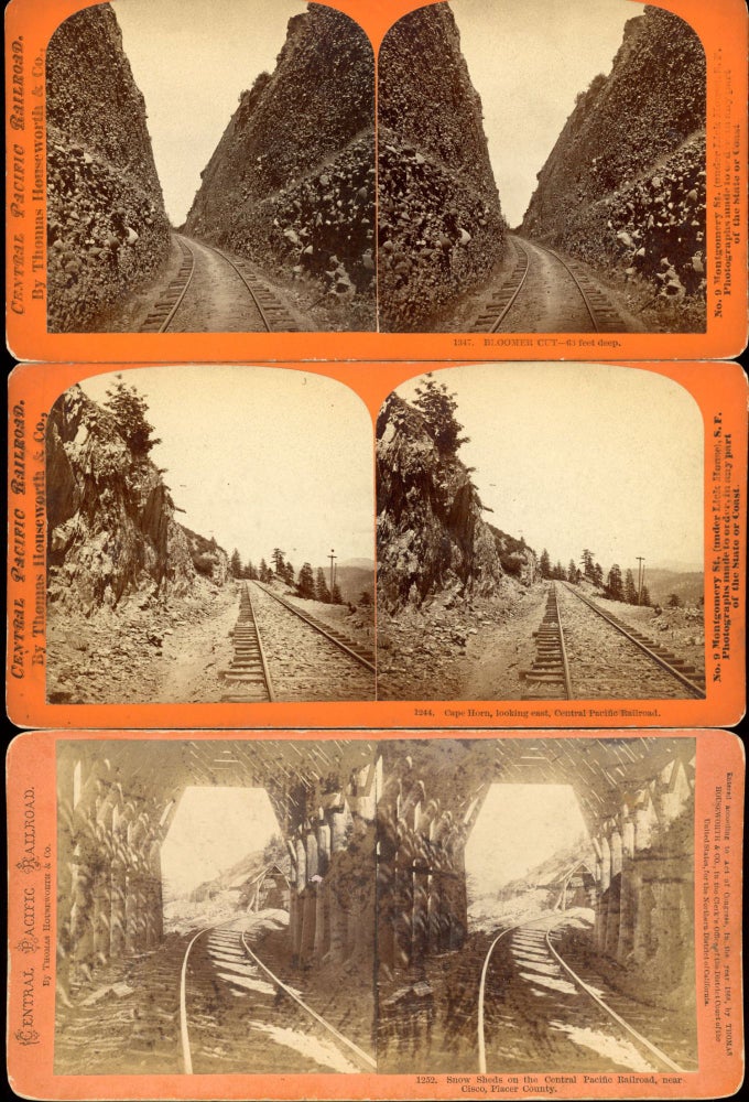 (#166960) EIGHT STEREOSCOPIC PHOTOGRAPHS OF THE CENTRAL PACIFIC RAILROAD AND ADJACENT AREAS TAKEN BY CARLETON E. WATKINS IN 1869. Central Pacific Railroad, Carleton E. Watkins.