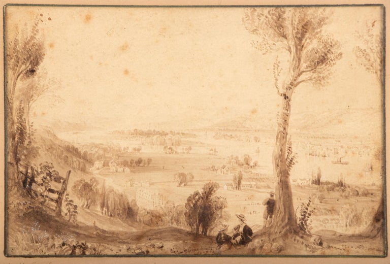 (#167045) VIEW FROM MOUNT IDA [TROY, NEW YORK]. Original drawing. New York, Troy, Hudson River.