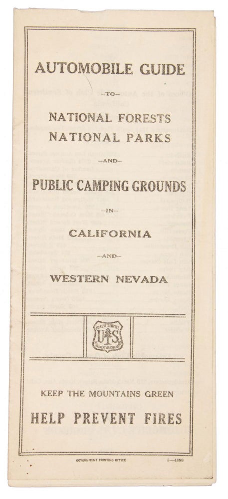 (#167065) Automobile Guide to National Forests[,] National Parks and Public Camping Grounds in California and Western Nevada ... [cover title]. UNITED STATES. DEPARTMENT OF AGRICULTURE. FOREST SERVICE.