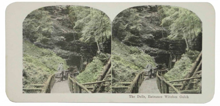 (#167152) 25 VIEWS COLORED STEREOGRAPHS MADE FROM THE ORIGINAL NEGATIVES AND GUARANTEED TO BE GENUINE REPRODUCTIONS OF ALL THE MOST INTERESTING SIGHTS OF THE WORLD [box title]. Wisconsin, The Dells of the Wisconsin River.