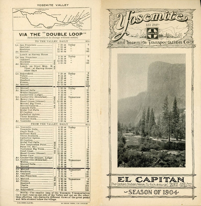 (#167379) Yosemite via the Santa Fe and Yosemite Transportation Co. ... Season of 1904 [cover title]. YOSEMITE TRANSPORTATION COMPANY.