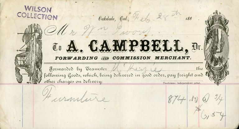 (#167568) BILLHEAD. California, Stanislaus County, Oakdale, Forwarding Campbell, A. Commission Merchant.