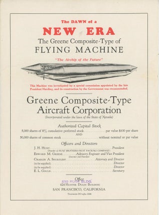 #167597) THE DAWN OF A NEW ERA THE GREENE COMPOSITE-TYPE OF FLYING MACHINE "THE AIRSHIP OF THE...