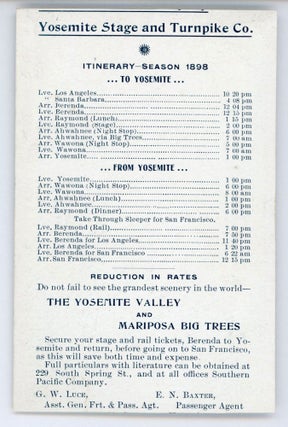 #167633) Itinerary -- season 1898[.] To Yosemite ... From Yosemite ... Reduction in rates[.] Do...