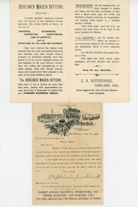 THREE PIECES OF EPHEMERA FOR THE 1894 CALIFORNIA MIDWINTER INTERNATIONAL EXPOSITION.