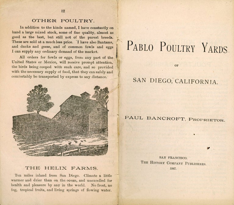 (#167669) PABLO POULTRY YARDS OF SAN DIEGO, CALIFORNIA. PAUL BANCROFT, PROPRIETOR [cover title]. California, San Diego County.