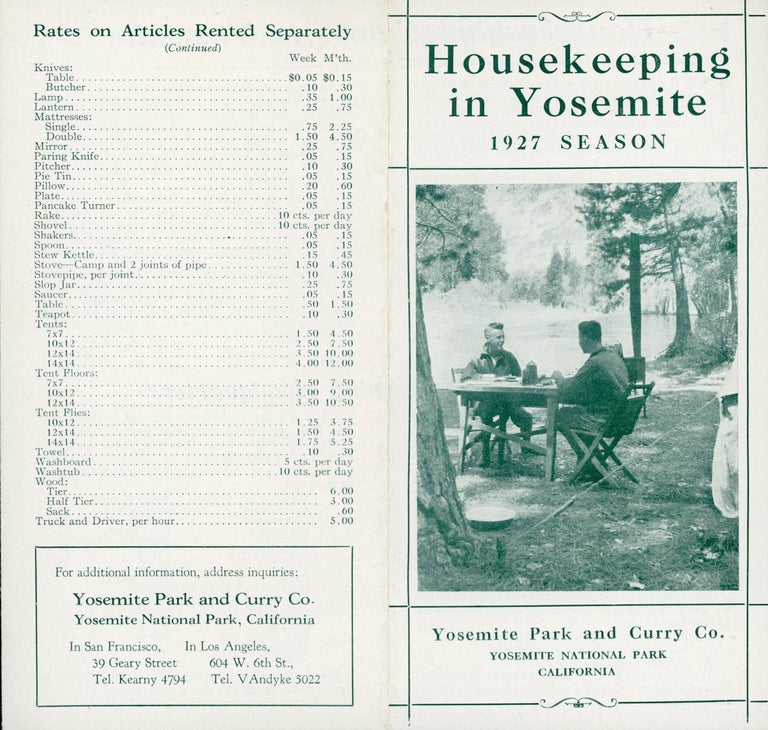 (#167676) Housekeeping in Yosemite 1927 Season Yosemite Park and Curry Co. Yosemite National Park California [cover title]. YOSEMITE PARK AND CURRY CO.