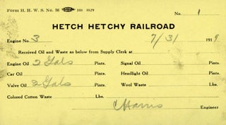 #167677) Hetch Hetchy Railroad ephemera: service ticket for engine number 3. HETCH HETCHY RAILROAD