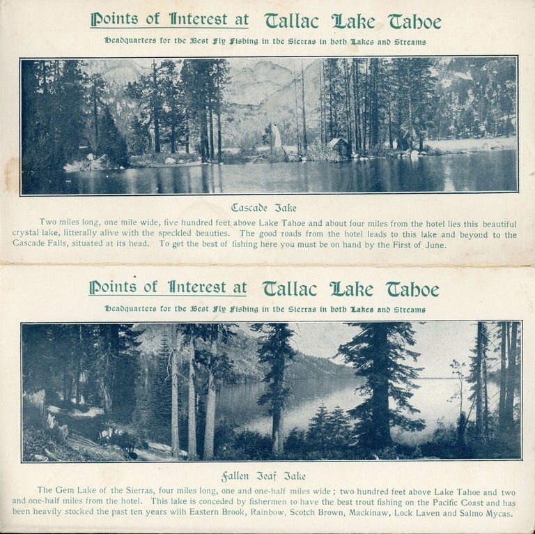 (#167683) POINTS OF INTEREST AT TALLAC LAKE TAHOE HEADQUARTERS FOR THE BEST FLY FISHING IN THE SIERRAS IN BOTH LAKES AND STREAMS ... [caption title]. California, Lake Tahoe, Tallac Hotel.