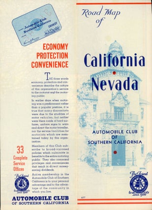 #167706) AUTOMOBILE ROAD MAP OF CALIFORNIA / NEVADA ... AUTOMOBILE CLUB OF SOUTHERN CALIFORNIA...