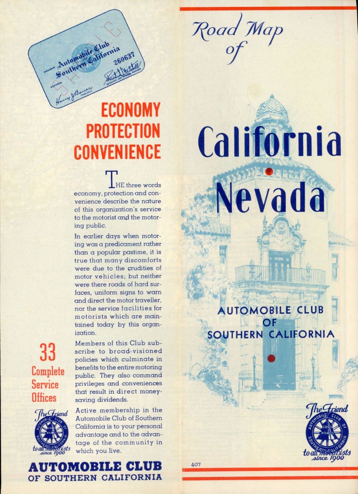 (#167706) AUTOMOBILE ROAD MAP OF CALIFORNIA / NEVADA ... AUTOMOBILE CLUB OF SOUTHERN CALIFORNIA LOS ANGELES. 2601 SOUTH FIGUEROA STREET, LOS ANGELES. Automobile Club of Southern California.