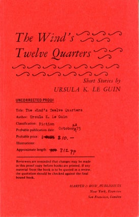 #167783) THE WIND'S TWELVE QUARTERS: SHORT STORIES. Ursula K. Le Guin