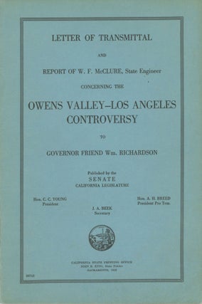 #168422) Letter of transmittal and report of W. F. McClure, State Engineer concerning the Owens...