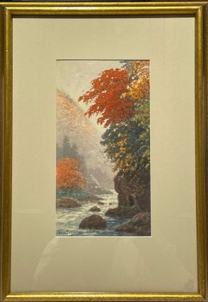 #168436) Mountain river scene in the Sierra Nevada. Watercolor, 15.5x29.2 cm (6 1/4 x 11 1/2...