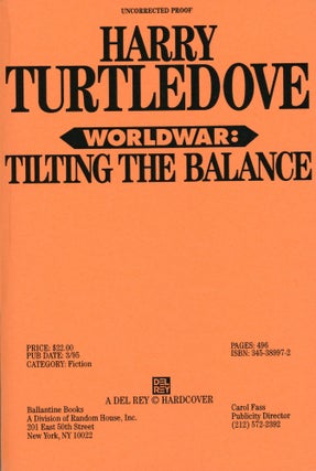 #169528) WORLDWAR: TILTING THE BALANCE. Harry Turtledove