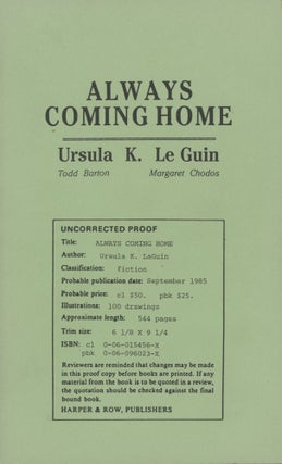 #169766) ALWAYS COMING HOME. Ursula K. Le Guin