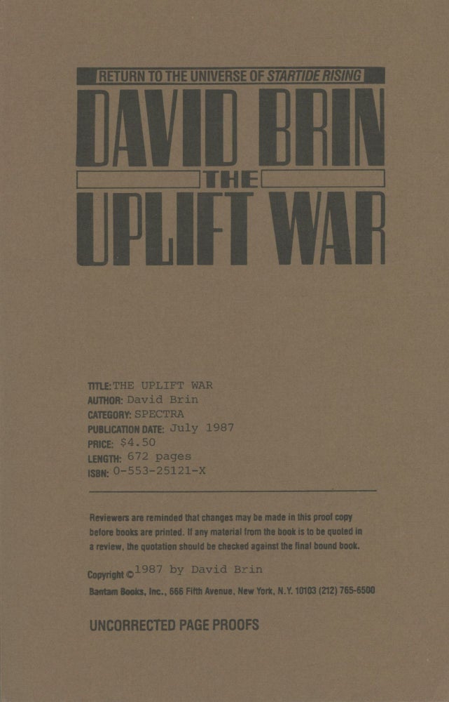 (#169773) THE UPLIFT WAR. David Brin.
