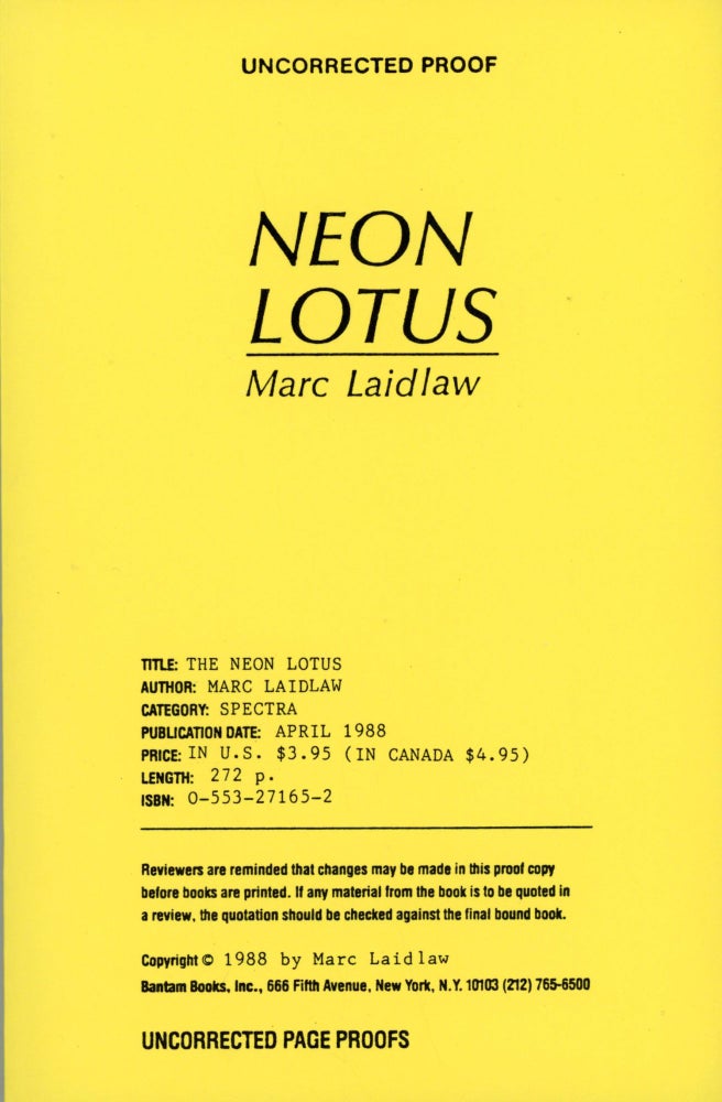 (#169791) NEON LOTUS. Marc Laidlaw.