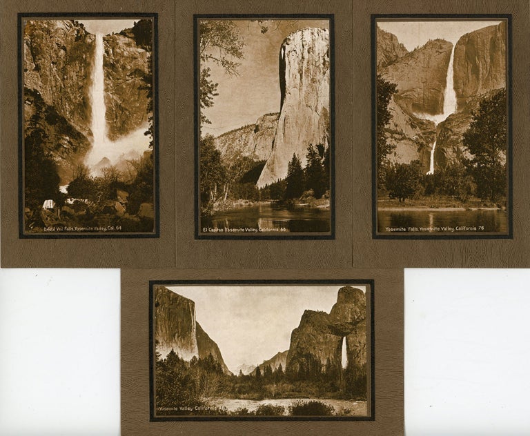 (#170124) [Yosemite National Park] Four sepia tinted photographs of Yosemite Valley on wood-grained mounts. BARDELL-O'NEILL, publisher.