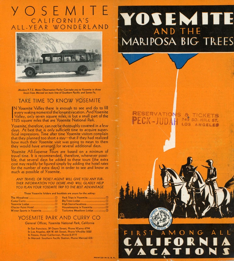 (#170517) Yosemite and the Mariposa Big Trees[.] First among all California vacations [cover title]. YOSEMITE PARK AND CURRY COMPANY.