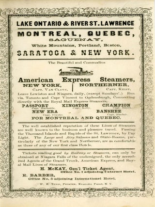 #172692) LAKE ONTARIO & RIVER ST. LAWRENCE. MONTREAL, QUEBEC, SAGUENAY, WHITE MOUNTAINS,...