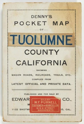 #172767) Denny's pocket map of Tuolumne County California showing wagon roads, railroads, trails,...