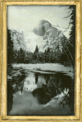 #172884) [Yosemite Valley] "Half Dome & reflection." Silvertone photographic print on glass....