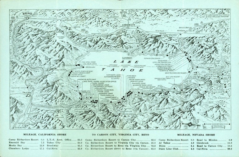 (#172923) MAP OF LAKE TAHOE CALIFORNIA - NEVADA [cover title]. publisher, California, Lake Tahoe, Camp Richardson Resort, Gerald A. Eddy, cartographer.