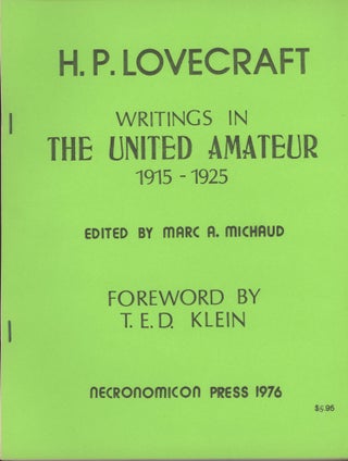 #173151) H. P. LOVECRAFT: WRITINGS IN THE UNITED AMATEUR 1915-1925. Lovecraft