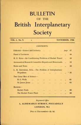 #173483) JOURNAL OF THE BRITISH INTERPLANETARY SOCIETY. November 1946, volume 1 new series,...