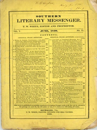 #176622) SOUTHERN LITERARY MESSENGER. June 1839 ., Thomas W. White, number 6 volume 5