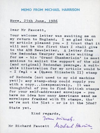 FROM ARKHAM TO ASH-TREE: THE RICHARD FAWCETT SMALL-PRESS MAGAZINE CORRESPONDENCE ARCHIVE, 1970s - 1990s, LARGELY UNPUBLISHED, A VIRTUAL TREASURE TROVE OF INFORMATION REGARDING AN AREA OF LATE 20TH CENTURY SPECIALTY PUBLISHING ABOUT WHICH VERY LITTLE HAS BEEN WRITTEN.