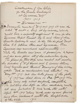 #179161) SMALL ARCHIVE REGARDING THE CONSTRUCTION OF THE ONEIDA RAILWAY CAR SHOP BUILT IN...
