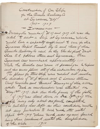#179161) SMALL ARCHIVE REGARDING THE CONSTRUCTION OF THE ONEIDA RAILWAY CAR SHOP BUILT IN...