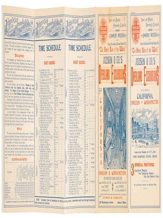 SELECT AND POPULAR. PERSONALLY CONDUCTED. THROUGH HOOSAC TUNNEL VIA DENVER & RIO GRANDE AND RIO GRANDE WESTERN R. R.'S. "THE SCENIC LINE OF THE WORLD." JUDSON & CO.'S OVERLAND EXCURSIONS TO ALL POINTS IN CALIFORNIA, OREGON AND WASHINGTON. LEAVE EVERY TUESDAY AT 3 P. M. FROM UNION PASSENGER STATION, BOSTON. 3 SPECIAL FEATURES. EXPERIENCED MANAGERS, NEW UPHOLSTERED SLEEPERS, ONLY ONE CHANGE OF CARS ... [panel title].
