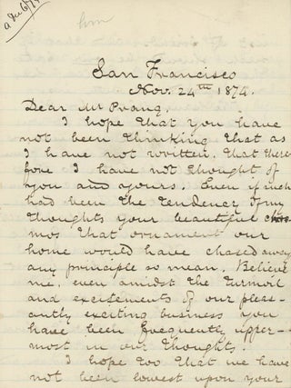 #179229) AUTOGRAPH LETTER, SIGNED, FOUR PAGES, TO "DEAR MR. [LOUIS] PRANG, DATED SAN...