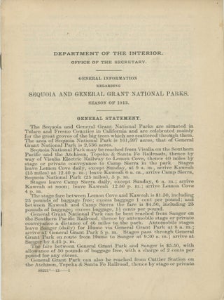 General information regarding Sequoia and General Grant National Parks. Season of 1913. UNITED STATES. DEPARTMENT OF THE.