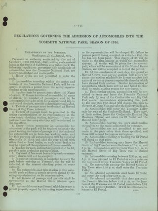 #179322) Regulations governing the admission of automobiles into the Yosemite National Park,...