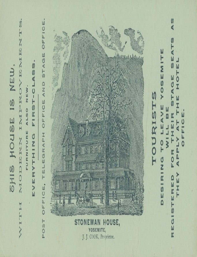(#179465) Stoneman House, Yosemite, J. J. Cook, Proprietor. STONEMAN HOUSE.