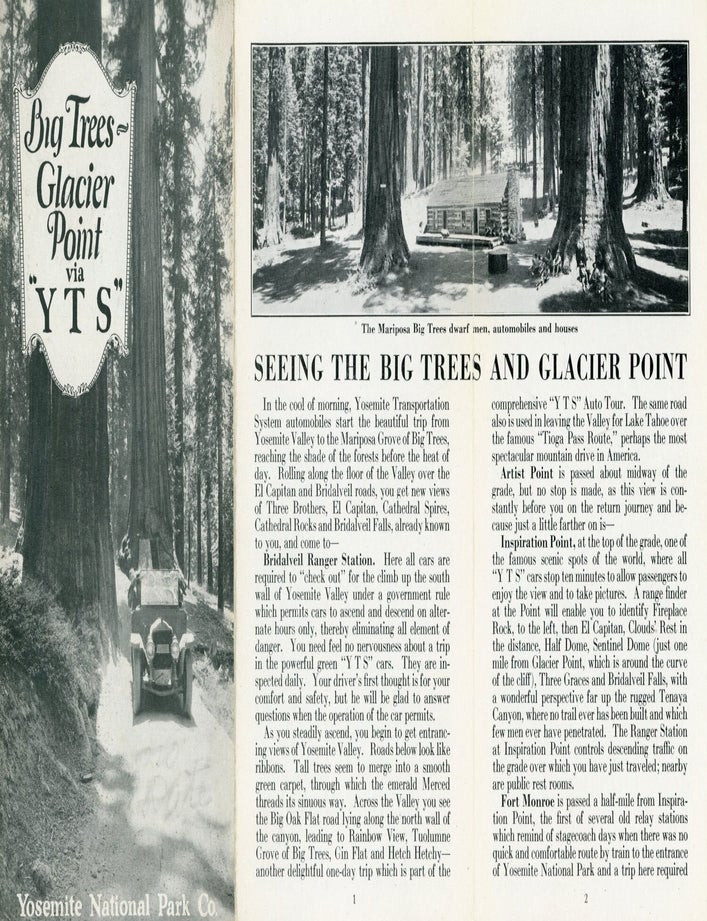 (#179476) Big Trees -- Glacier Point via "Y T S" Yosemite National Park Co. [cover title]. YOSEMITE TRANSPORTATION SYSTEM.