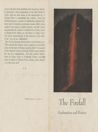 #179482) The Firefall explanation and history [cover title]. YOSEMITE PARK AND CURRY COMPANY