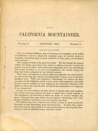 #179488) THE. January 1861 . CALIFORNIA MOUNTAINEER, Henry S. Brooks, number 1 volume 1